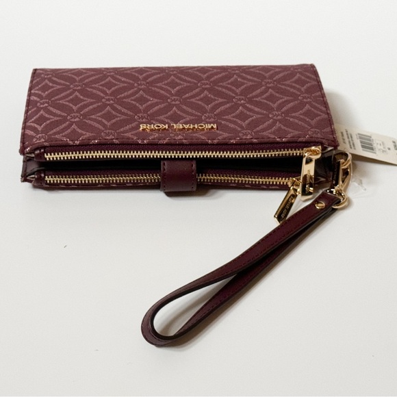 Michael Kors Jet Set Travel Large Double Zip Wallet Graphic Logo Oxblood  Multi - Picture 9 of 10